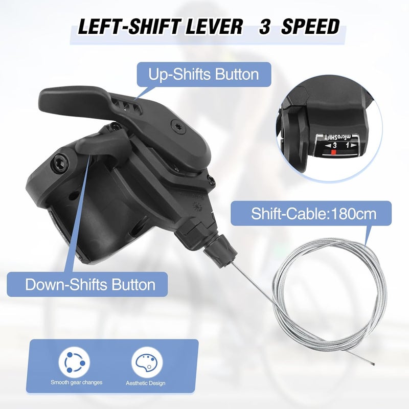 GRELiving Pair Bike Shifter 3x8/9/10 Speed Left and Right Thumb Gear Shifter for Moutain Bike, Road Bike, MTB, BMX, Fixie Gear, Cycling (3x8 Speed) - Image 2